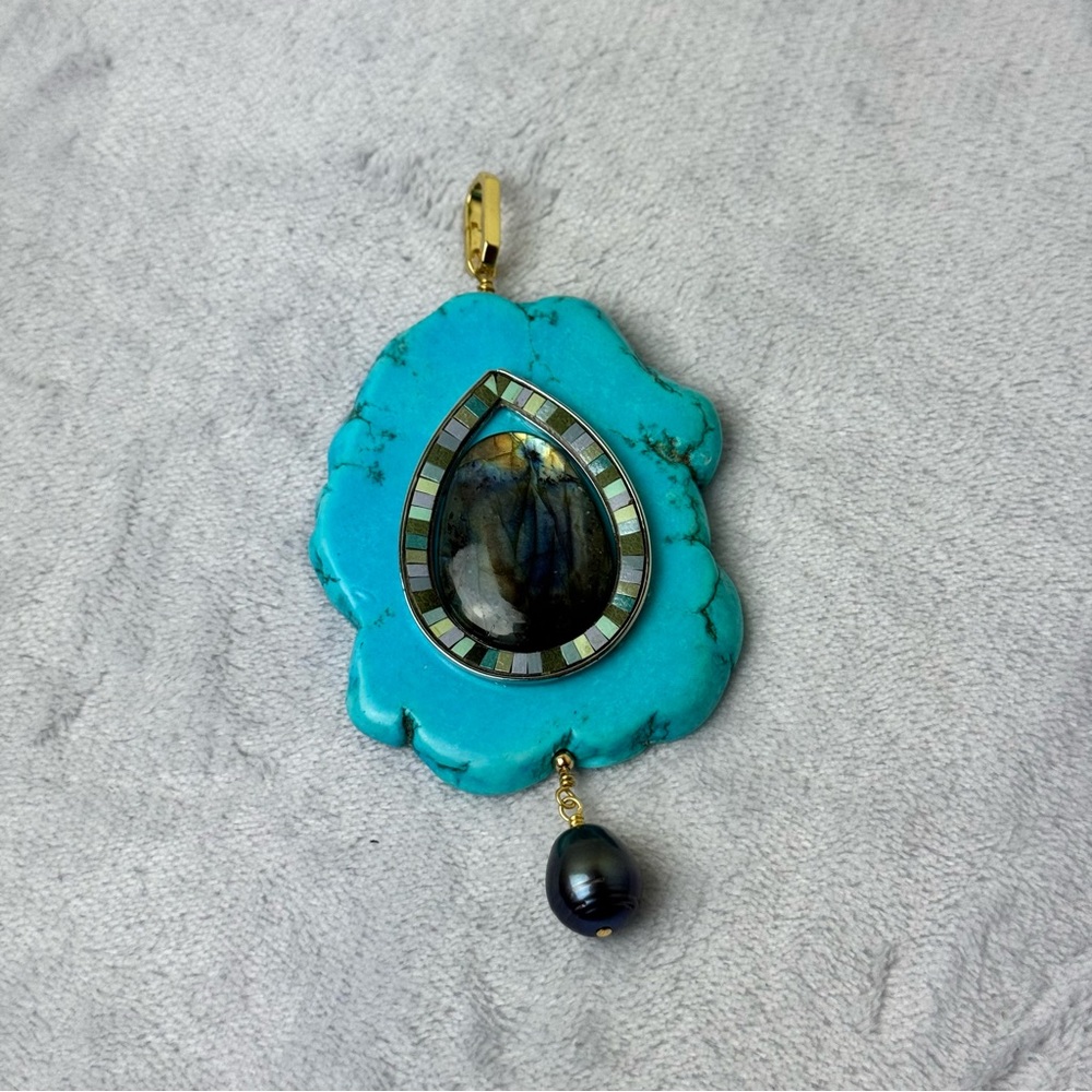 Howlite Slab Labradorite Statement Pendant Handmade